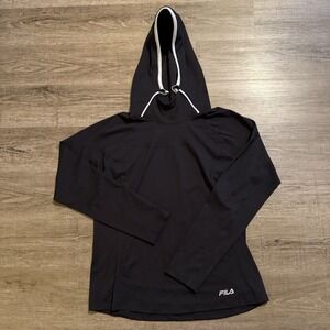 Fila Shirt Womens M Black Hoodie Long Sleeve Pullover Workout Athleisure Top